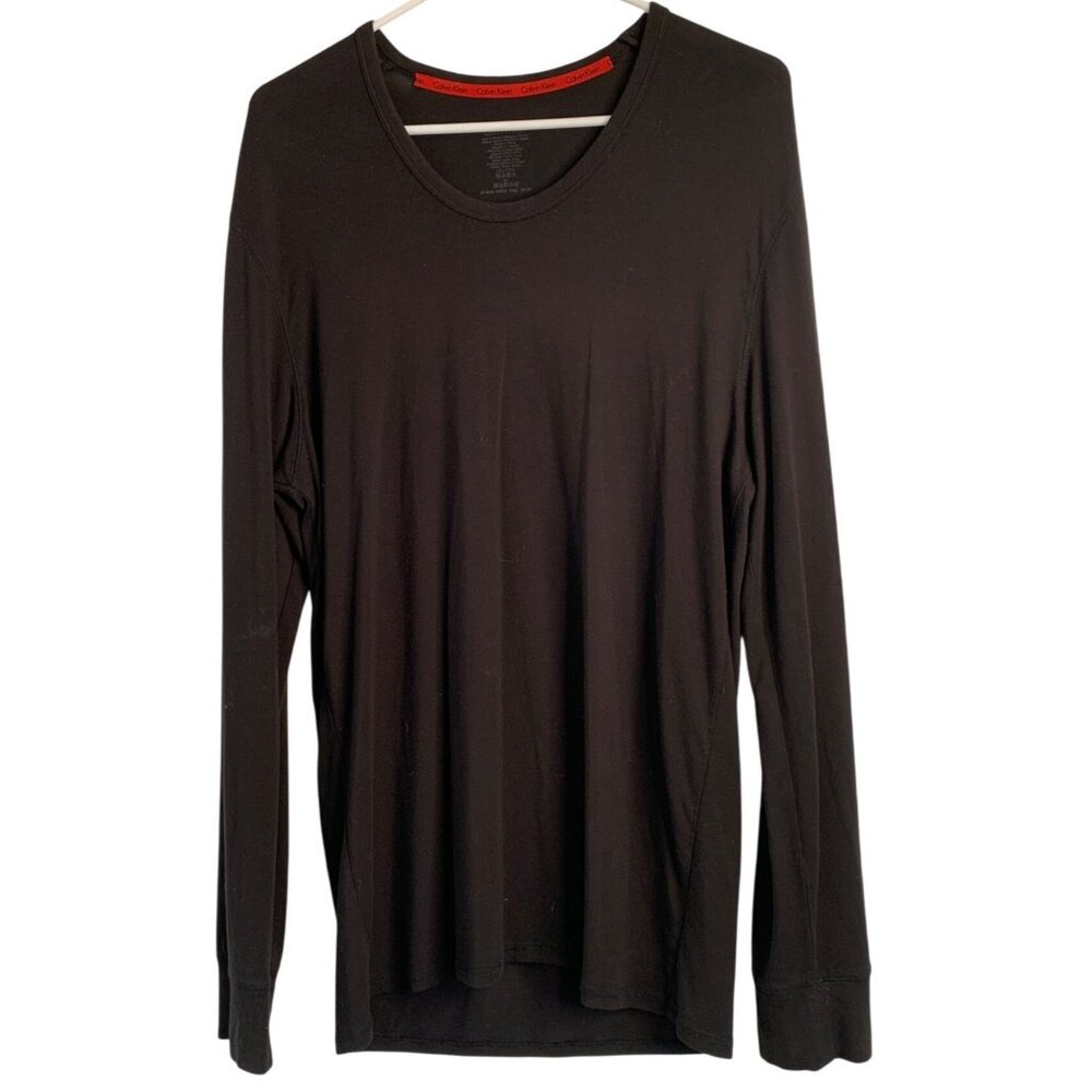 Calvin Klein Black Long Sleeve Sleep Shirt L/G Relaxed Fit Scoop Neck 8921